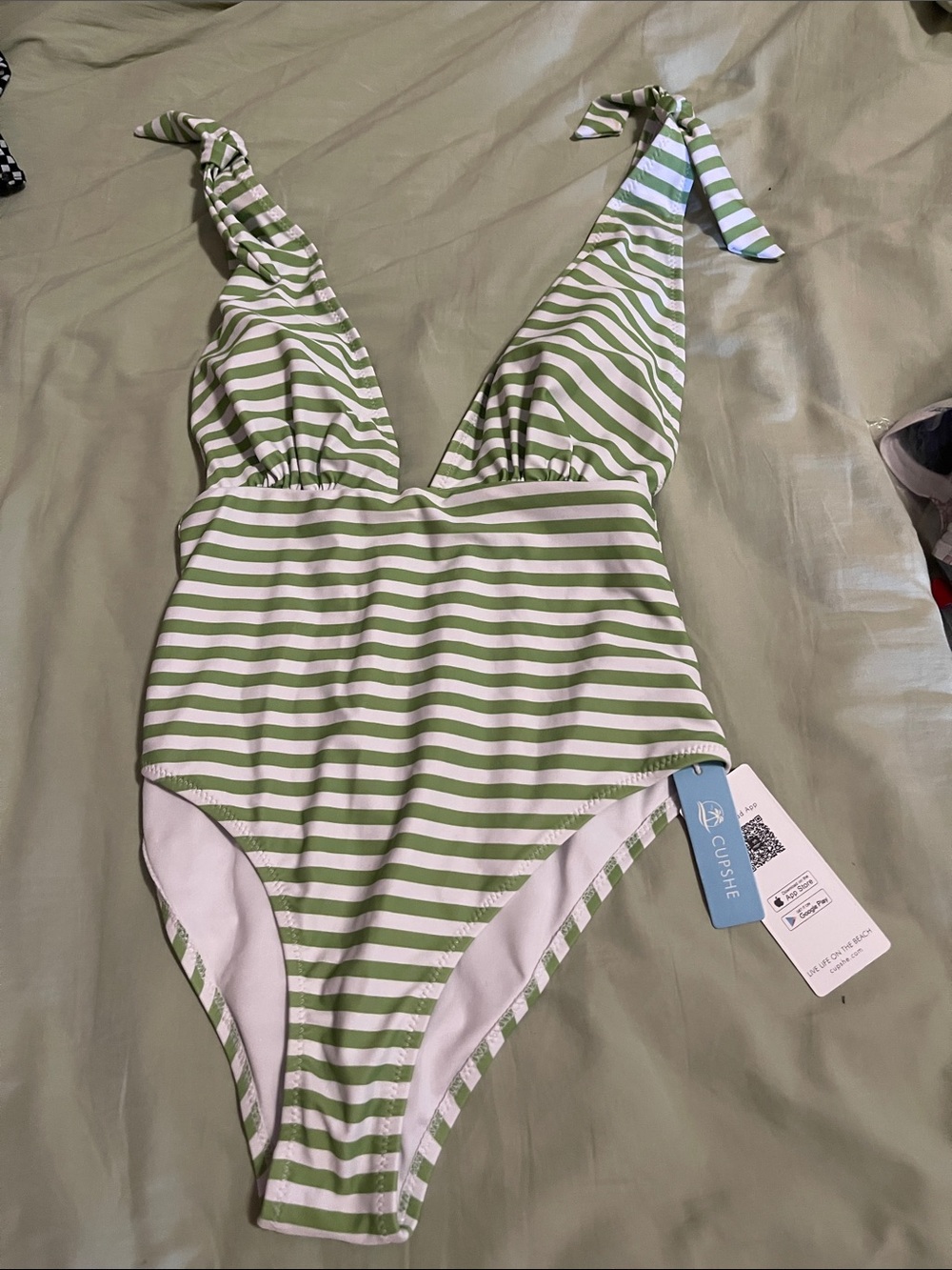 Green & White Striped One-Piece Swimsuit
